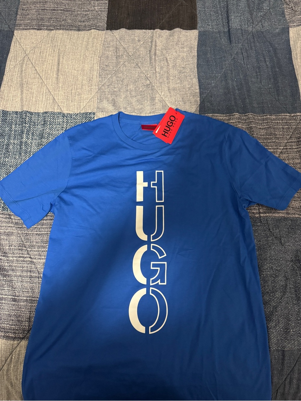 Hugo Boss Royal Blue Short-Sleeve Tee with White Vertical Logo